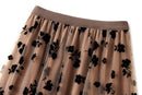 New 2024 Fashion Elegant Floral Summer Tulle Skirt Womens Spring Summer High Waist Pleated Skirts Ladies Blue Maxi Skirt Female