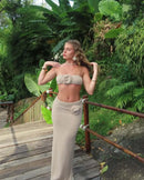 Female Knit 2 Piece-Set Long Skirt Floral Patchwork Tube Tops And High Waist Slim Beach Skirt Sets Knitwear Women Outfits