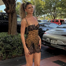 Vestido Mini de Renda com Estampa de Leopardo e Alças Finas - Praia e Festa