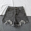 Denim Shorts Women High Waist Slender Korean Fashion Summer Frayed Buttons Zipper Tassel Loose Solid All-match Streetwear Chic
