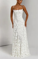 Vestido Longo Feminino Maxi com Alças Finas e Amarrão - Sexy Ombro Frio Festa Clube