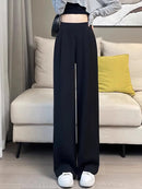 Women Wide Leg Pants Summer High Waist Casual Office Lady Straight Trouser Vintage Comfort Female Pocket All Match Solid Pants