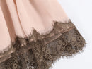 Vestido Midi Feminino com Renda Patchwork e Alças - Sexy Decote V Costas Abertas Fino Verão