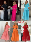 Women Summer Skirt Sets New Fashionable Three-dimensional Flower Short Sleeved Chiffon Top Pleated Skirt Two-piece Set C111