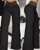 Women High Waist Flared Pants Office Casual Sheer Mesh Patch Crisscross Y2K Trousers Elegant Streetwear Work Pants Lady Clothes