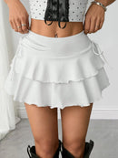 Pleated Mini Skirt Women Solid Color Sexy Folds Drawstring Leace-up Simple All-match Short Skirts Fashion Hot Girl Streetwear
