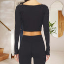 New Women Crop Wrap Tops Solid Color Tie up Hem V-Neck Fitted Long Sleeve Shirt For Club Streetwear Aesthetic Clothes S M L