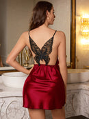 Camisola Feminina Sexy com Renda e Borboleta - Loungewear Costas Abertas Noite