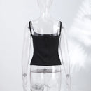 Women's Corset Tops Bandage Stripe Spaghetti Strap Crop Top Square Neck Bodycon Stretch Partywear Chic Lady Sleeveless Clubwear