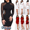 Vestido Mini Feminino Casual com Manga Longa e Renda See Through - Sexy Costas Abertas Verão