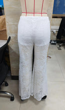Womens Elegant Sheer Floral Lace See-through Long Pants Elastic High Waist Trendy Wide Leg Flared Trousers Streetwear