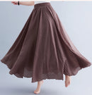 Boho Cotton Linen Beach Long Skirt Women Vintage Casual Solid A-line High Waist Dance Floor-Length Maxi Skirt Spring Summer New
