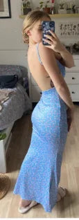 Vestido Longo Feminino Elegante com Alças Finas e Costas Abertas - Festa Y2K