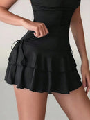 Pleated Mini Skirt Women Solid Color Sexy Folds Drawstring Leace-up Simple All-match Short Skirts Fashion Hot Girl Streetwear