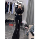 Fashion V High Waist Black Flare Pants Women 2025 Summer Korean Slim Fit Wide Leg Trousers Ladies Streetwear Bell Bottom Pants