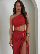 Conjunto Feminino 2 Peças com Top e Saia Longa com Fenda - Festa Clube Streetwear
