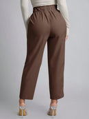 Women's Brown High Waist Suit Pants D-buckle Decor Ankle Length Straight Leg Pants Office Elegant Casual Spring Summer Trousers