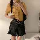 Camiseta Cropped Feminina de Malha com Decote V - Casual Versátil Manga Curta Bandagem Canelada Verão