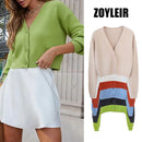 Cardigan Cropped Tricô Feminino Estilo Coreano - Manga Longa Decote V Y2K