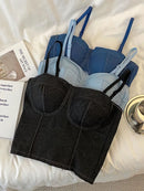 Denim Crop Top Camis Women Push Up Padded Bra Backless Sleeveless Sexy Corset Coquette Tube Top Seamless Underwear Thin Straps