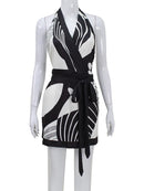 Vestido Bodycon Feminino com Estampa e Halter - Sexy Decote V Costas Abertas Slim Festa Clube