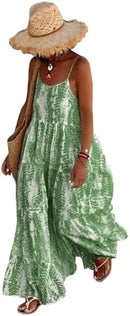 Tie Dye Print Spaghetti Strap Dresses Women Bohemian Style Loose Backless Vacation Beach Long Dress Female Fashion Streetwear