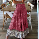 Fashion Women Skirts New Casual All-match Skirt Loose Elastic Waist Floral Print Ethenic Style Boho Skirt Bohemian Style Skirt
