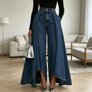 Denim Women's High Waist Casual Wide Leg Jeans Overlay FlarePants with Pockets High Street Elegant Fashionable Baggy Jeans
