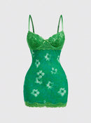 Vestido Mini de Renda Estampado com Alças Finas - Estilo Resort