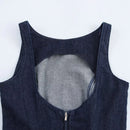 Vestido Jeans Feminino Mini com Costas Abertas - Chique Outono Inverno