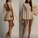 Vestido Feminino Elegante Linha A com Costas Abertas e Amarrão - Cor Sólida Cintura Marcada Estilo Executivo