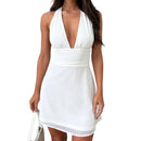 Vestido Mini Feminino Sexy com Halter e Amarrão - Bodycon Sem Manga Costas Abertas Festa Clube 2026