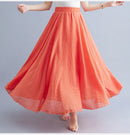 Boho Cotton Linen Beach Long Skirt Women Vintage Casual Solid A-line High Waist Dance Floor-Length Maxi Skirt Spring Summer New