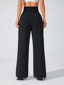 Casual High Waist Wide Leg Pants Women Summer Black Fitness Running Yoga Sport Trousers Straight Jogger Leggings