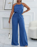 Macacão Feminino Azul Casual com Alças Finas e Amarrão - Dia a Dia