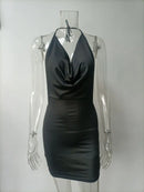 Vestido Mini Feminino Y2K com Halter e Vazado - Sexy Costas Abertas Decote V Festa Noite