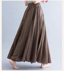 Boho Cotton Linen Beach Long Skirt Women Vintage Casual Solid A-line High Waist Dance Floor-Length Maxi Skirt Spring Summer New