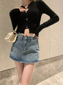 Saia Jeans Feminina Mini com Cintura Alta Slim - Coreana Cute Verão