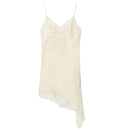 Vestido Slip Assimétrico de Renda e Cetim - Festa e Balada