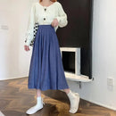 Fashion High Waist Pleated Skirt Women Korean Elegant College Style Midi Skirt Ladies Autumn Winter Thick A-line Skirts