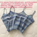 2024 New Stripe Print Spaghetti Strap Top Casual Ruffle Trim Button Front Knit Cami Top For Summer Women's Clothing