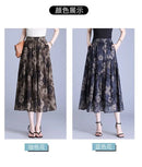 Women Floral Print Tiered Midi Skirt Elastic High Waist Pocketed Ruffle Hem Casual Boho Long Skirt