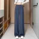 Women Wide Leg Pants Summer High Waist Casual Office Lady Straight Trouser Vintage Comfort Female Pocket All Match Solid Pants