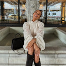 2026 New Women's Long Sleeve Design Fashion Openwork Lace Miniskirt Elegant Temperament Autumn Party Banquet Evening Dress