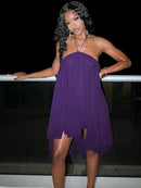 Vestido Mini Feminino Y2K com Halter e Franzido - Ombro Frio Costas Abertas Barra Irregular Sexy