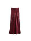 Women's Soft Touch Silk-Like Midi Skirt High Waist Elastic Waistband Chic Fashion Female Skirts Elegant Mujer
