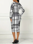 Women's Floral Print Midi Dress Plaid Pattern Ladies Long Skirt