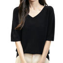 Women's V-Neck Tops 100% Merino Wool Spring Fall Winter First-Line Ready to Wear Seamless New Knit T Shirt Short Sleeve Sweater