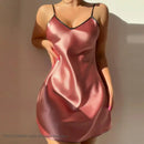 Camisola Feminina Sexy de Cetim com Renda e Alças - Lingerie Costas Abertas Loungewear Noite