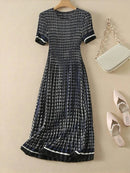 Pleated dress, women's waist collection, short sleeved floral long skirt, elegant 2026 summer new style DRESS